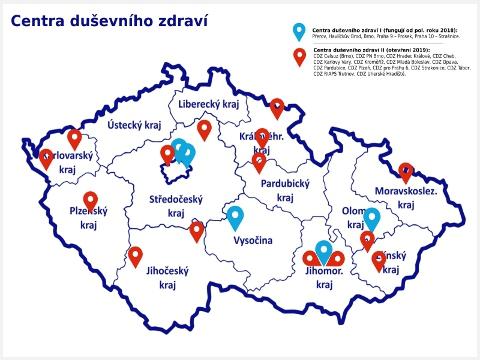 Mapa Center duševního zdraví (Foto: www.reformapsychiatrie.cz) Mapa Center duševního zdraví (Foto: www.reformapsychiatrie.cz)